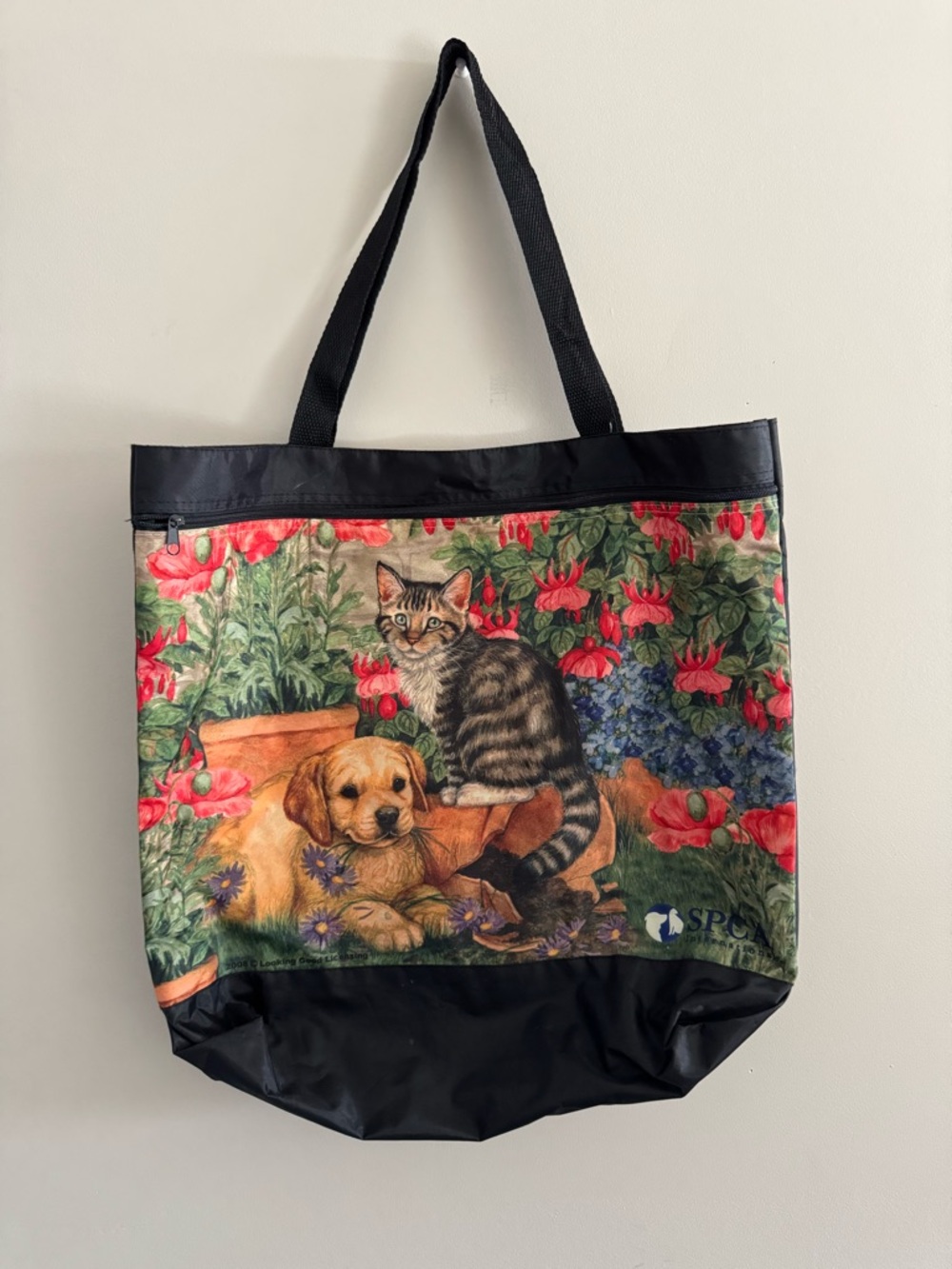 ❤️‍🔥3/$10 Or FREE BUNDLE ITEM✨ SPCA Floral Puppy & Kitten Canvas Tote in Black